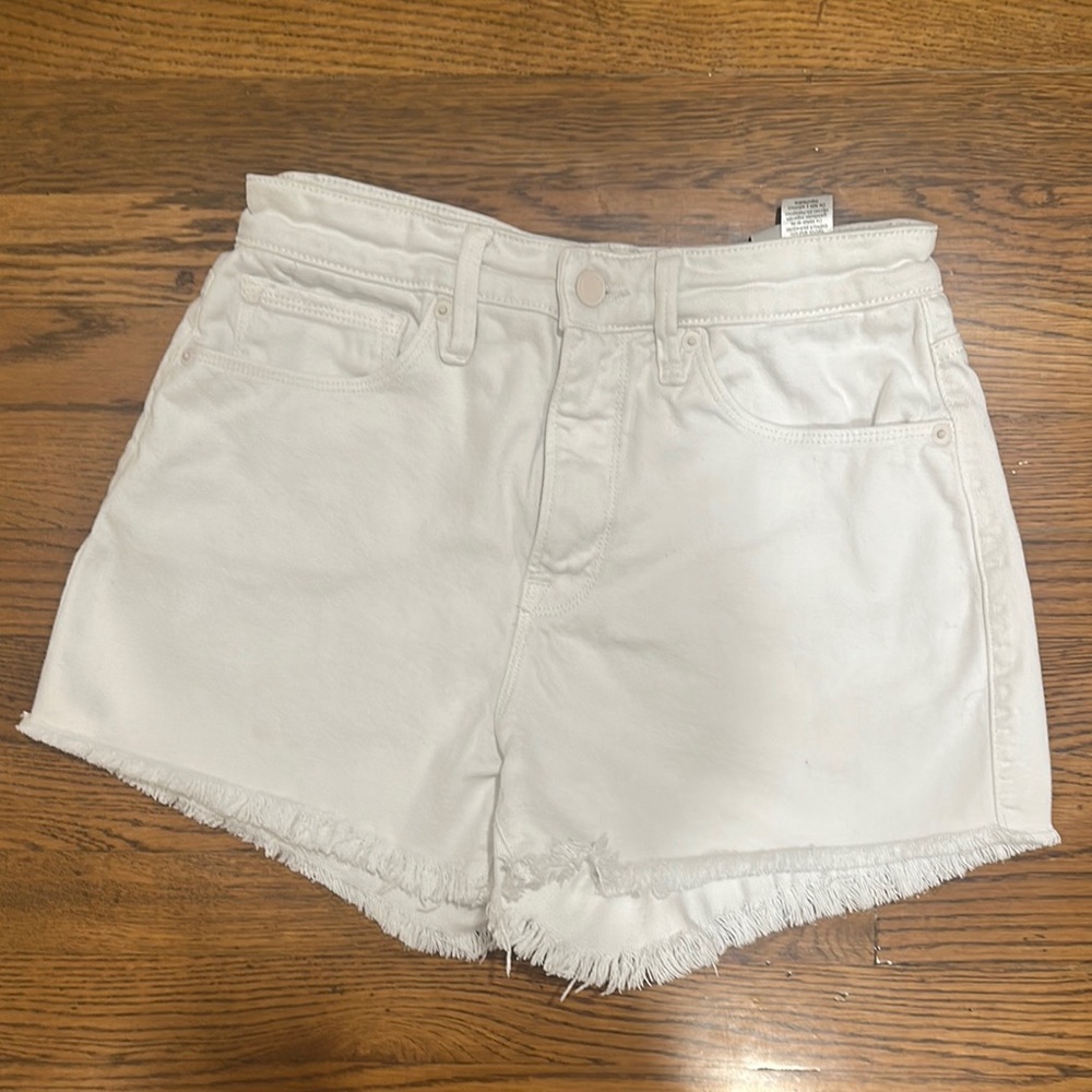 Good American White Jean Shorts Frayed Hem